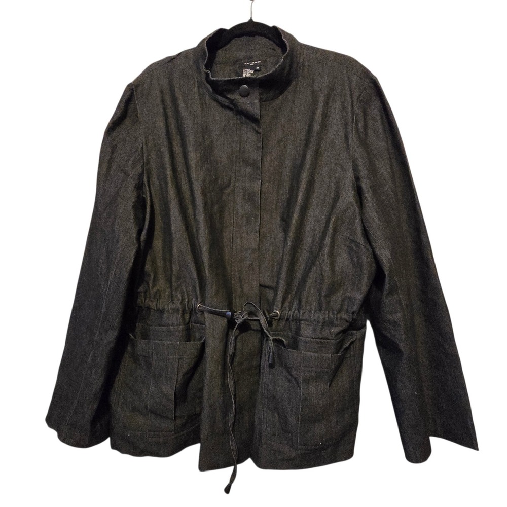 Sandro Women Denim Anorak Jacket Women's 2 x Plus Black Pockets Zip‎ Utility